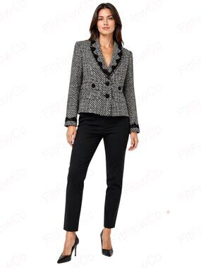 Emma James Petite 4P Black Ivory Tweed Bouclé Fitted Blazer